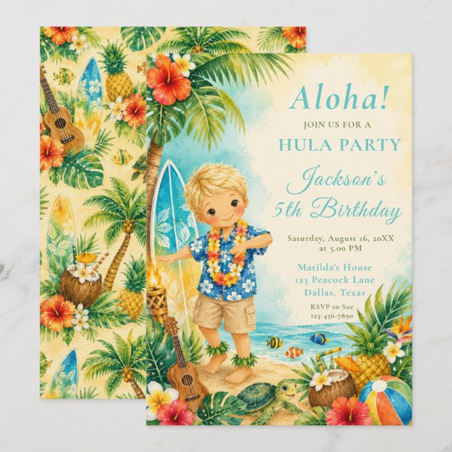 Hula-Geburtstagsfeier Einladung (Vorne/Hinten)