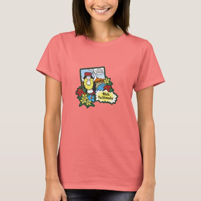 Hula Girl Mele Kalikimaka Hawaiian Xmas Cartoon T-Shirt (Vorderseite)