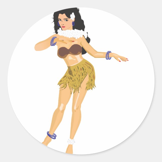 Hula Girl Runder Aufkleber (Vorderseite)