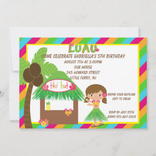 Hula Girl Tiki Hütte Bright Birthday Einladung