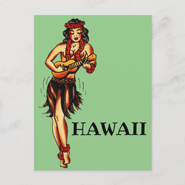 Hula Girl - Vintage Reise nach Hawaii Postkarte (Vorderseite)