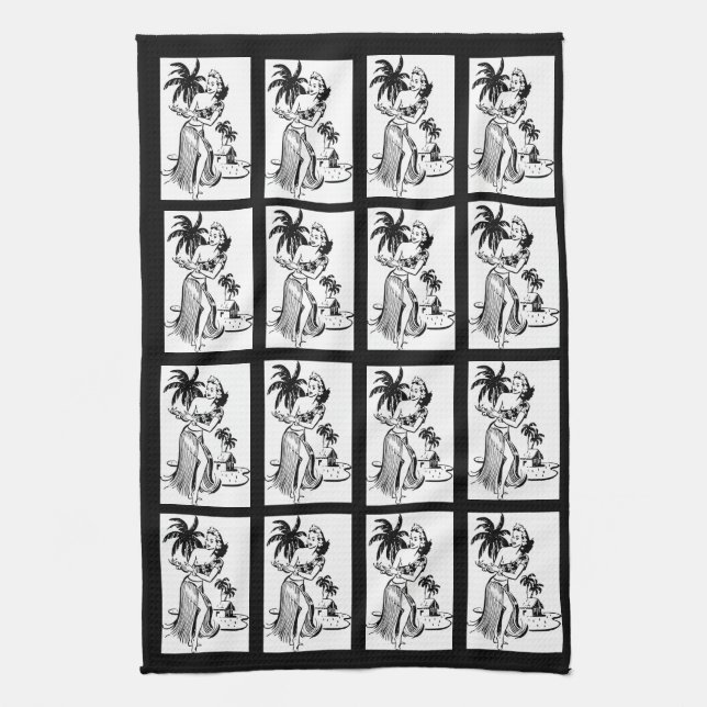 Hula Girls Dancer Hawaiian Palm Tree Tropical Kitc Geschirrtuch (Vertikal)