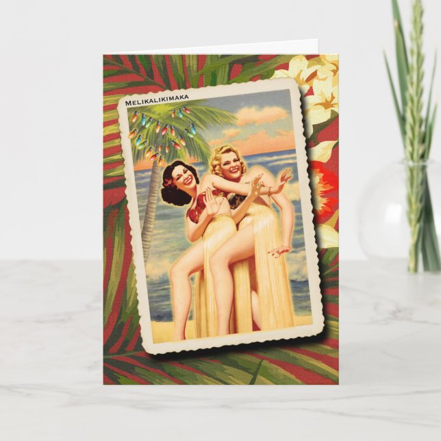 Hula Girls Retro Christmas Card Feiertagskarte (Vorderseite)
