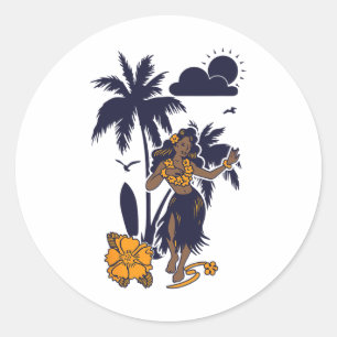 Hula Hawaiian Mädchen Vintage Grafik Runder Aufkleber