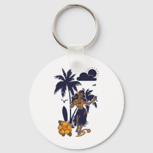 Hula Hawaiianisches Mädchen Vintage-Grafik  Schlüsselanhänger
