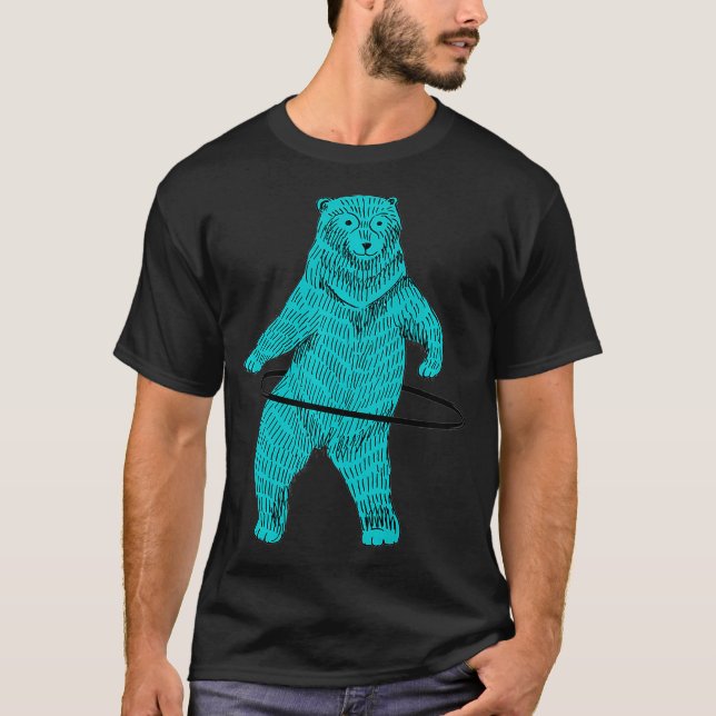Hula Hooping Hoop Dancing Blue Hipster Bear Art T-Shirt (Vorderseite)