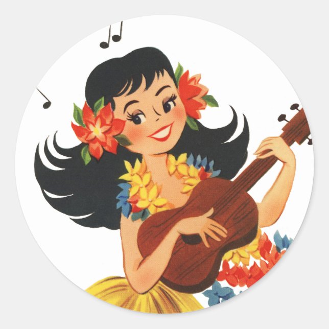 Hula Hula Mädchen Runder Aufkleber (Vorderseite)
