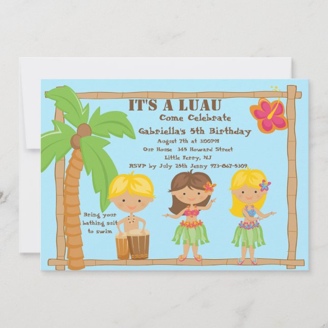 Hula Kids Luau zum Geburtstag Einladung (Vorderseite)