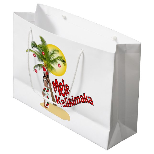 Hula Mele Kalikimaka Weihnachtsgeschenk-Tasche Große Geschenktüte (Vorderseite Schrägansicht)