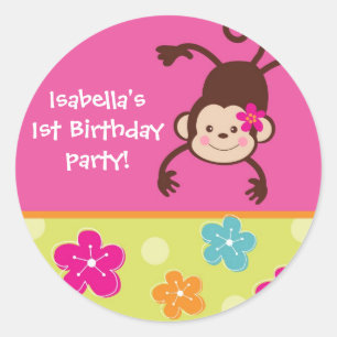 Hula Monkey Luau Bithday Gastgeschenk Stickers