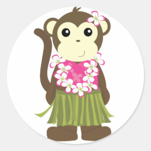 Hula Monkey Runder Aufkleber