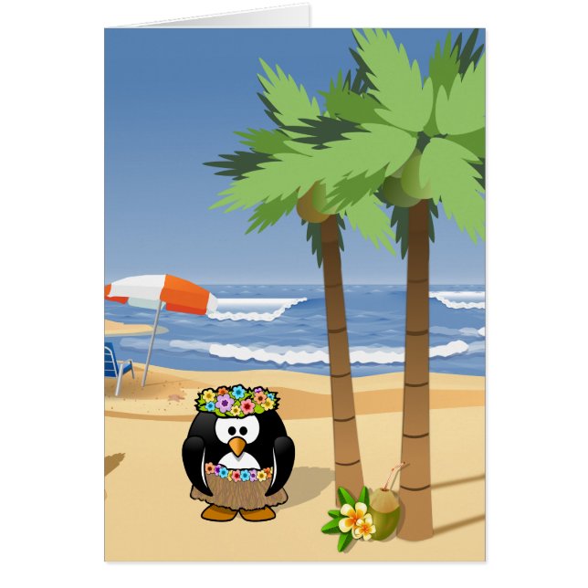 Hula Penguin auf Ferien-Cartoonillustration (Vorne)