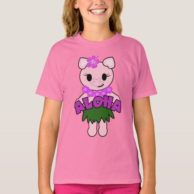 Hula Piggy Girls Baby Doll (Angepasst) T-Shirt (Vorderseite)