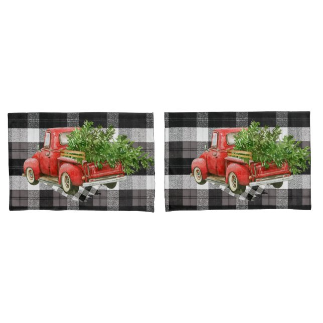 Hüllen XMAS Truck Baffalo Kariert Schwarz-weiß Kissenbezug (Vorderseite-Set)