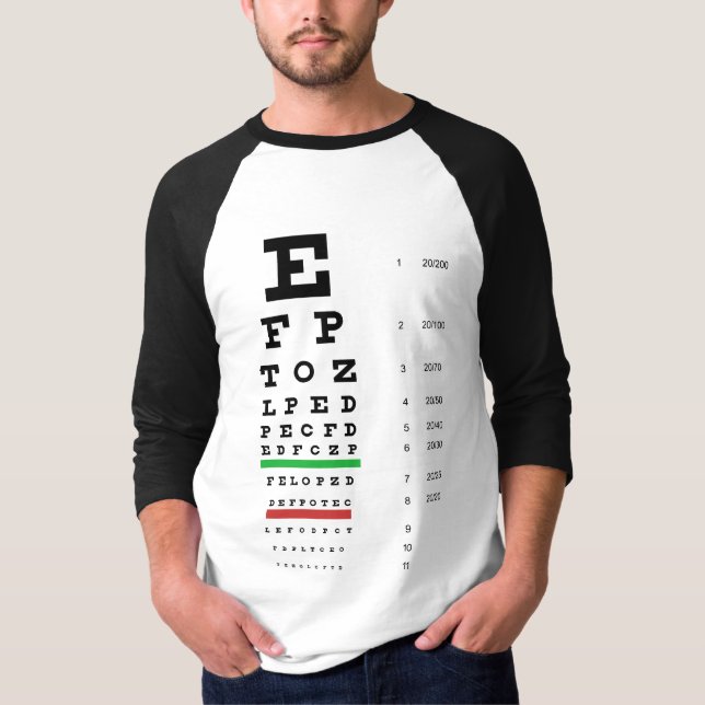 HülseRaglan des Snellen Augen-Diagramm-3/4 T-Shirt (Vorderseite)