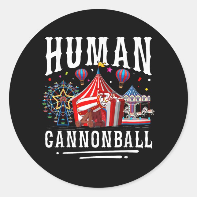 Human Cannonball Circus Carnival Runder Aufkleber (Vorderseite)