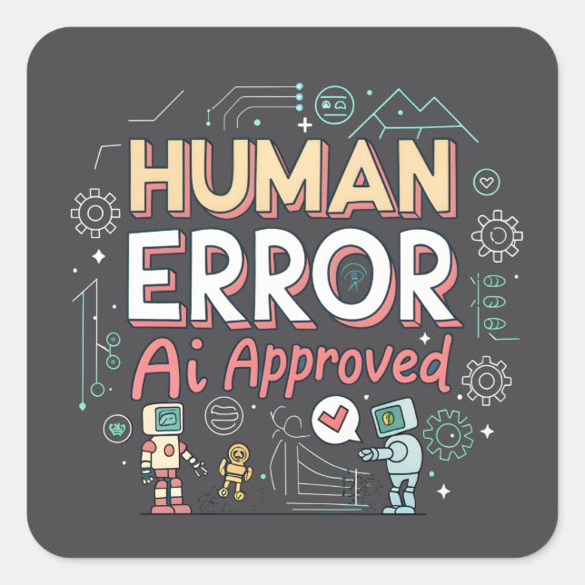 Human Error AI Approved Robot Art Quadratischer Aufkleber (Vorderseite)