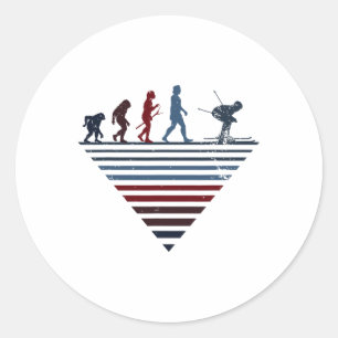 Human Evolution - Player Vintage Skifahren Runder Aufkleber
