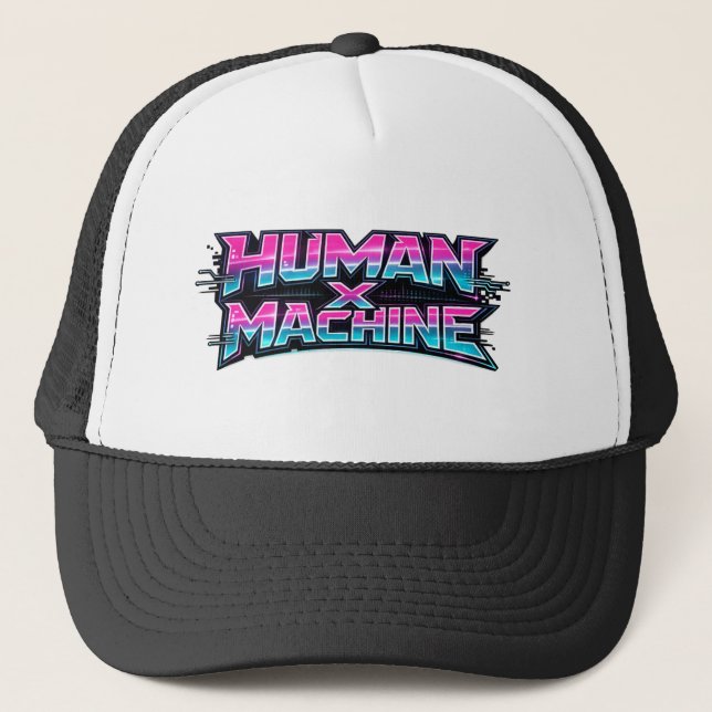 Human × Machine Futuristic Tech Cap Hat Truckerkappe (Vorderseite)