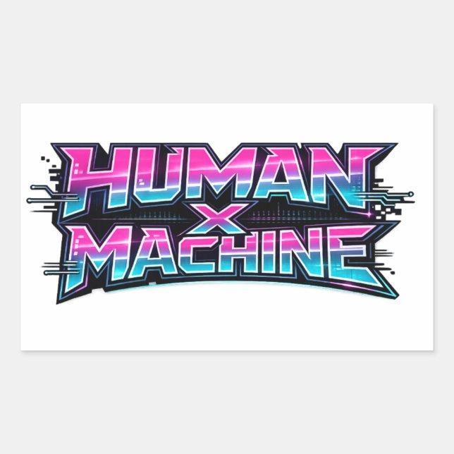 Human × Machine Futuristische Tech-Sticker Rechteckiger Aufkleber (Vorderseite)