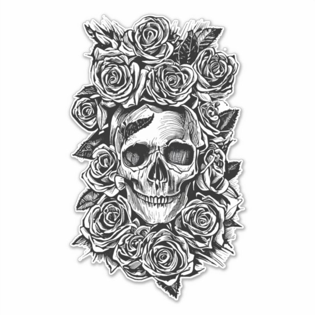 Human mans Skull Roses Goth Art Illustration    Aufkleber (Vorderseite)