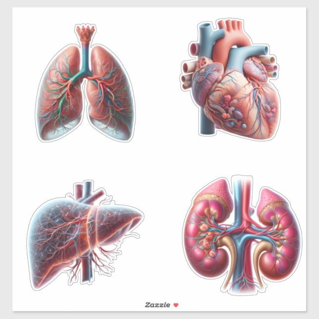 Human Organs 4 Pack Stickers Aufkleber (Blatt)