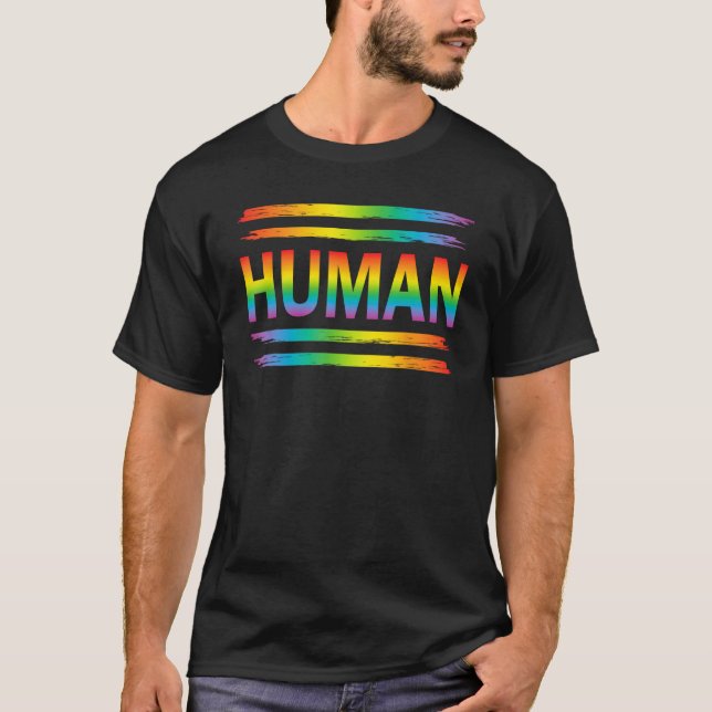 HUMAN Rainbow LGBT Flag Gay Pride Month Lesbian T-Shirt (Vorderseite)