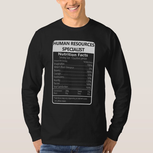 Human Resources Specialist Nutrition Facts T-Shirt (Vorderseite)