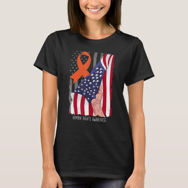 Human Rights Shirt Awareness American Flag Orange  (Vorderseite)