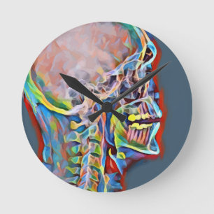 Human Skeleton Skull Abstract Anatomy Art  Runde Wanduhr