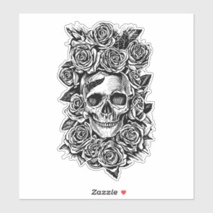 Human Skull Roses Goth Biker Art Illustration   Aufkleber