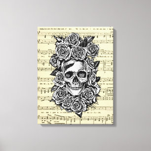 Human Skull Roses Goth Biker Art Illustration Leinwanddruck