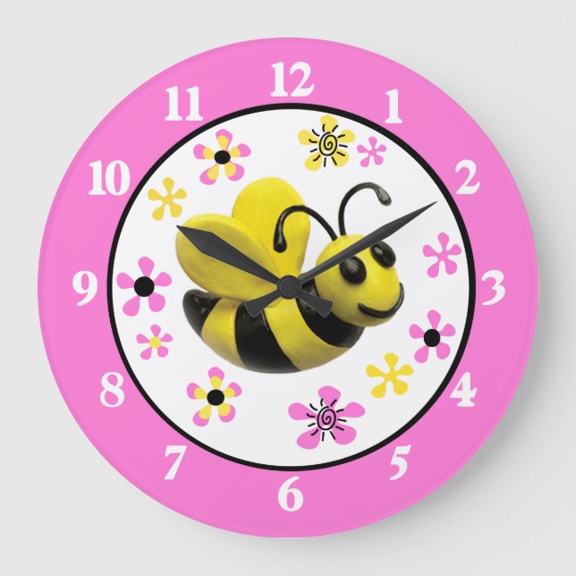 Humble Bee Baby Girl Dusche Große Wanduhr (Vorderseite)