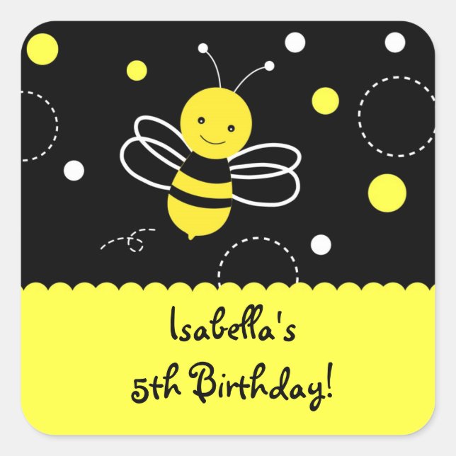Humble Bee Birthday Party für Stckers Labels Quadratischer Aufkleber (Vorderseite)