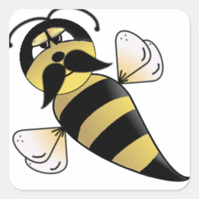 Humble Bee mit Mustache Quadratischer Aufkleber (Vorderseite)