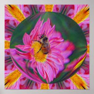 Humble Bee Pink Daisy Abstrakt Naturelekunst Poster