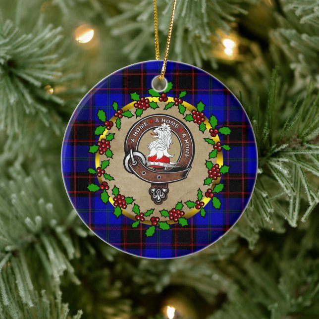 Hume/Zuhause Clan Abzeichen & Tartan Personalisier Keramik Ornament (Baum)