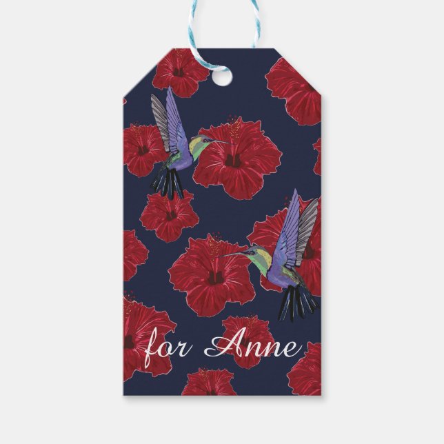 Humingbirds Hibiskus Floral Art Custom Geschenkanhänger (Vorderseite)