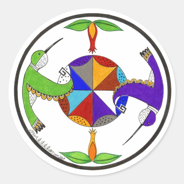 Humingvögel 1 runder aufkleber (Vorderseite)