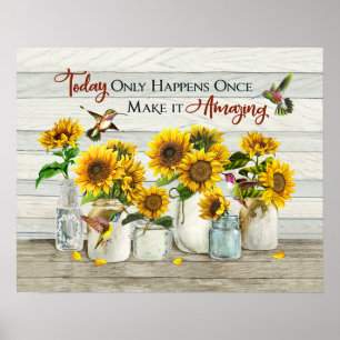 Humingvogel und Sonnenblumen machen es phantastisc Poster