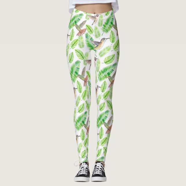 Humingvögel und tropische Blätter Leggings (Vorderseite)