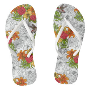 Humingvögel und tropisches Bouquet Flip Flops