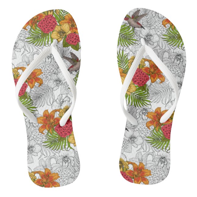 Humingvögel und tropisches Bouquet Flip Flops (Fußbett)
