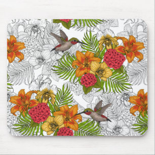 Humingvögel und tropisches Bouquet Mousepad