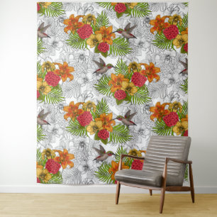 Humingvögel und tropisches Bouquet Wandteppich