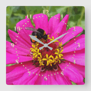 Hummel am Arbeitsplatz Quadratische Wanduhr