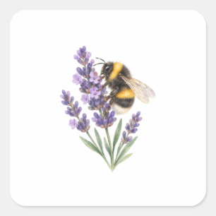 Hummel auf Lavendelzweigen Quadratischer Aufkleber