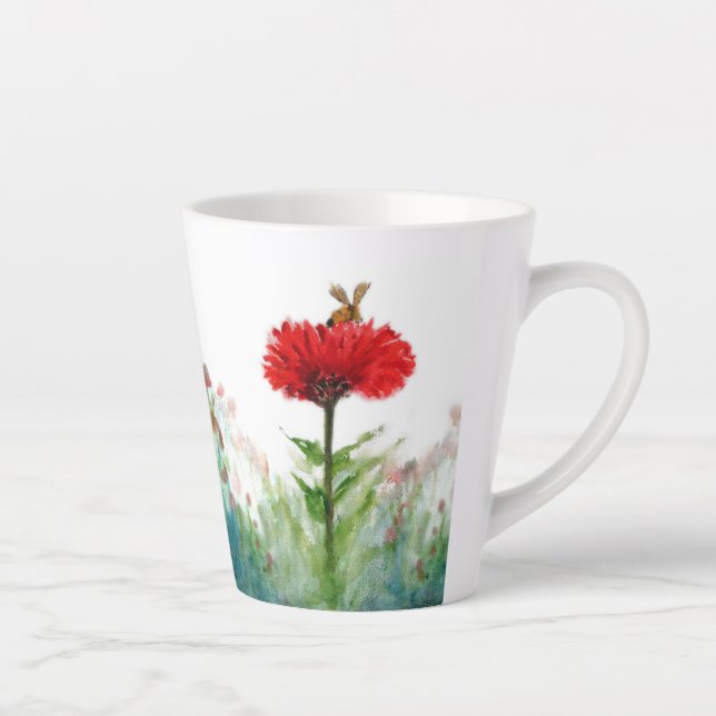 Hummel auf Red Zinnia Small Latte Tasse (Rechts)