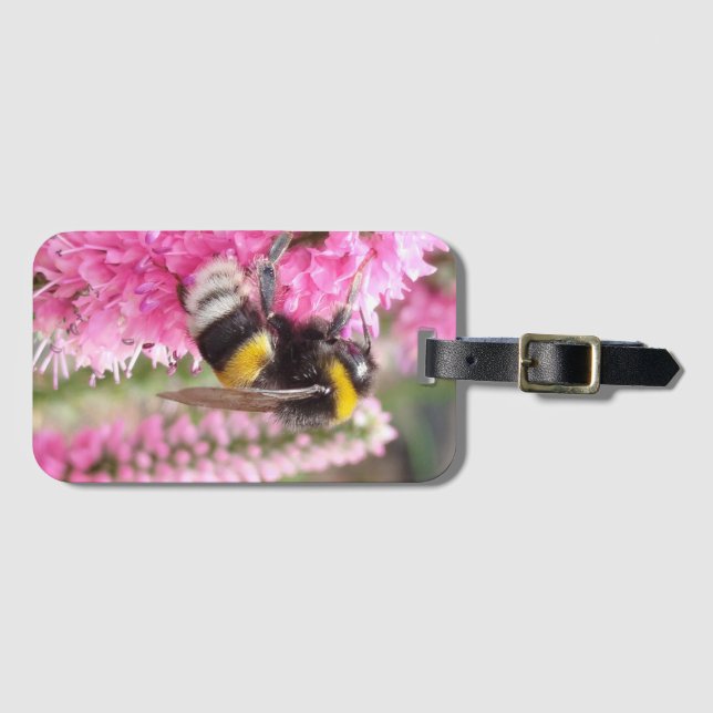 Hummel auf rosa Blüten  Gepäckanhänger (Vorderseite (Horizontal))