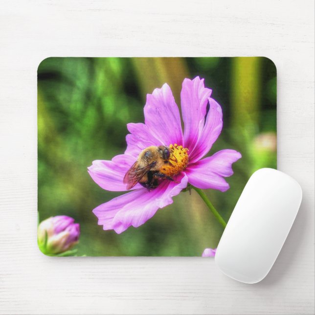 Hummel auf rosa Kosmos Mousepad (Mit Mouse)